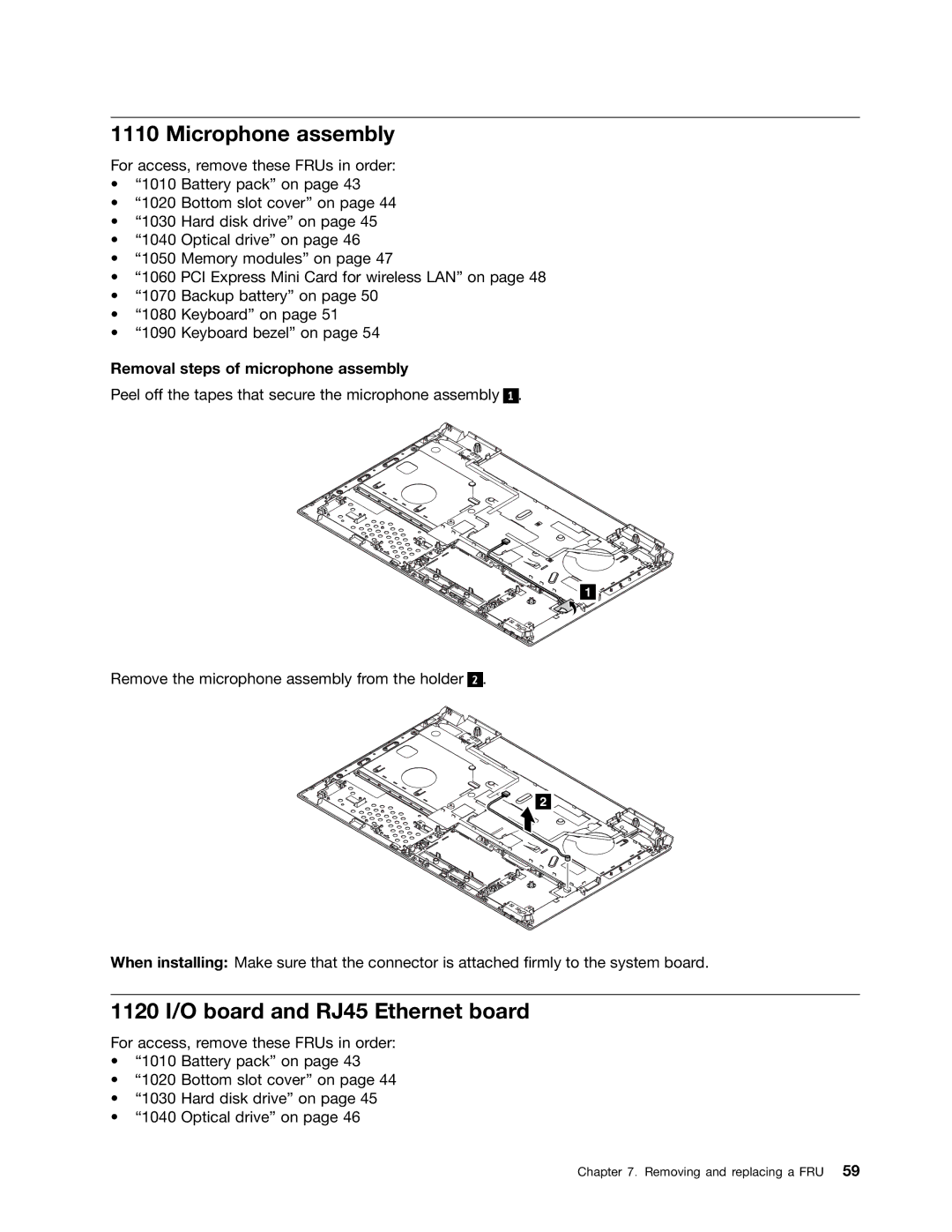 Lenovo B575E manual Microphone assembly, 1120 I/O board and RJ45 Ethernet board, Removal steps of microphone assembly 