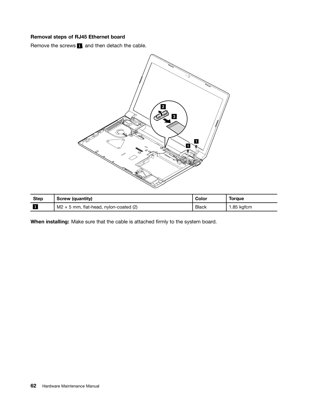 Lenovo B575E manual Removal steps of RJ45 Ethernet board 