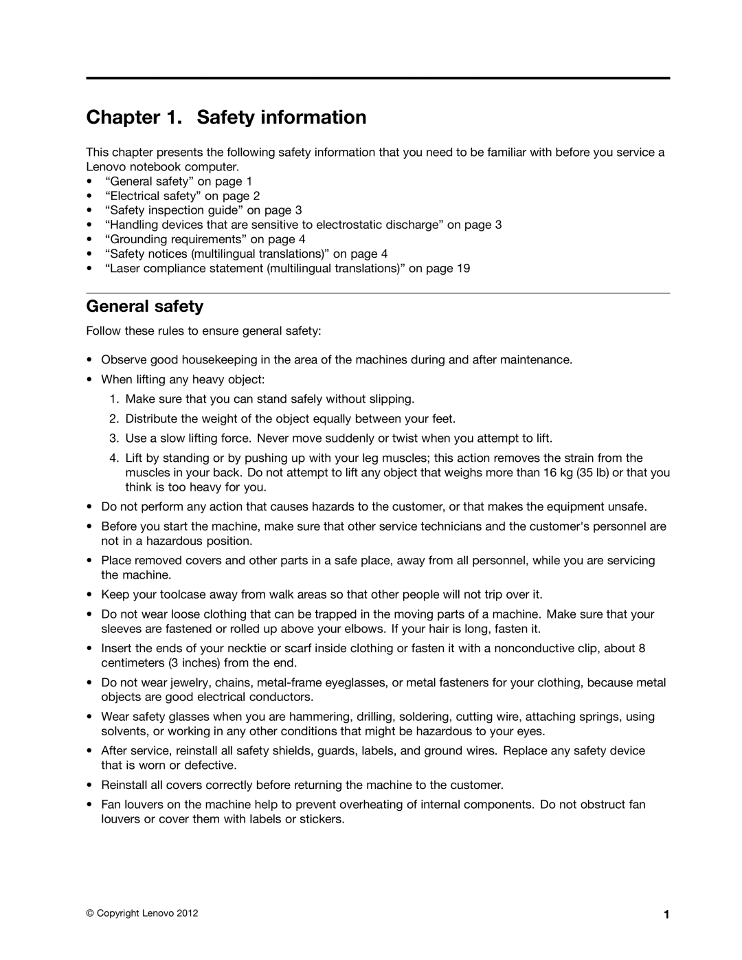 Lenovo B575E manual Safety information, General safety 