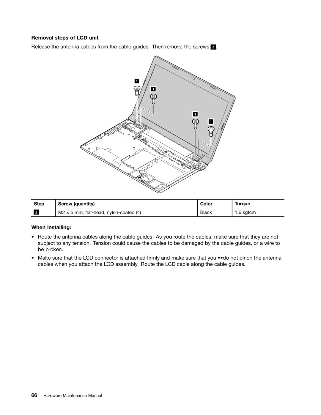 Lenovo B575E manual Removal steps of LCD unit, When installing 