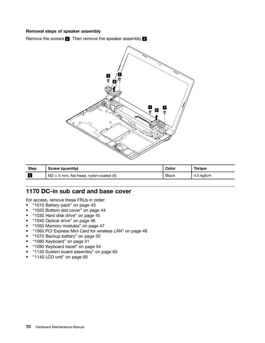 Lenovo B575E manual DC-in sub card and base cover, Removal steps of speaker assembly 