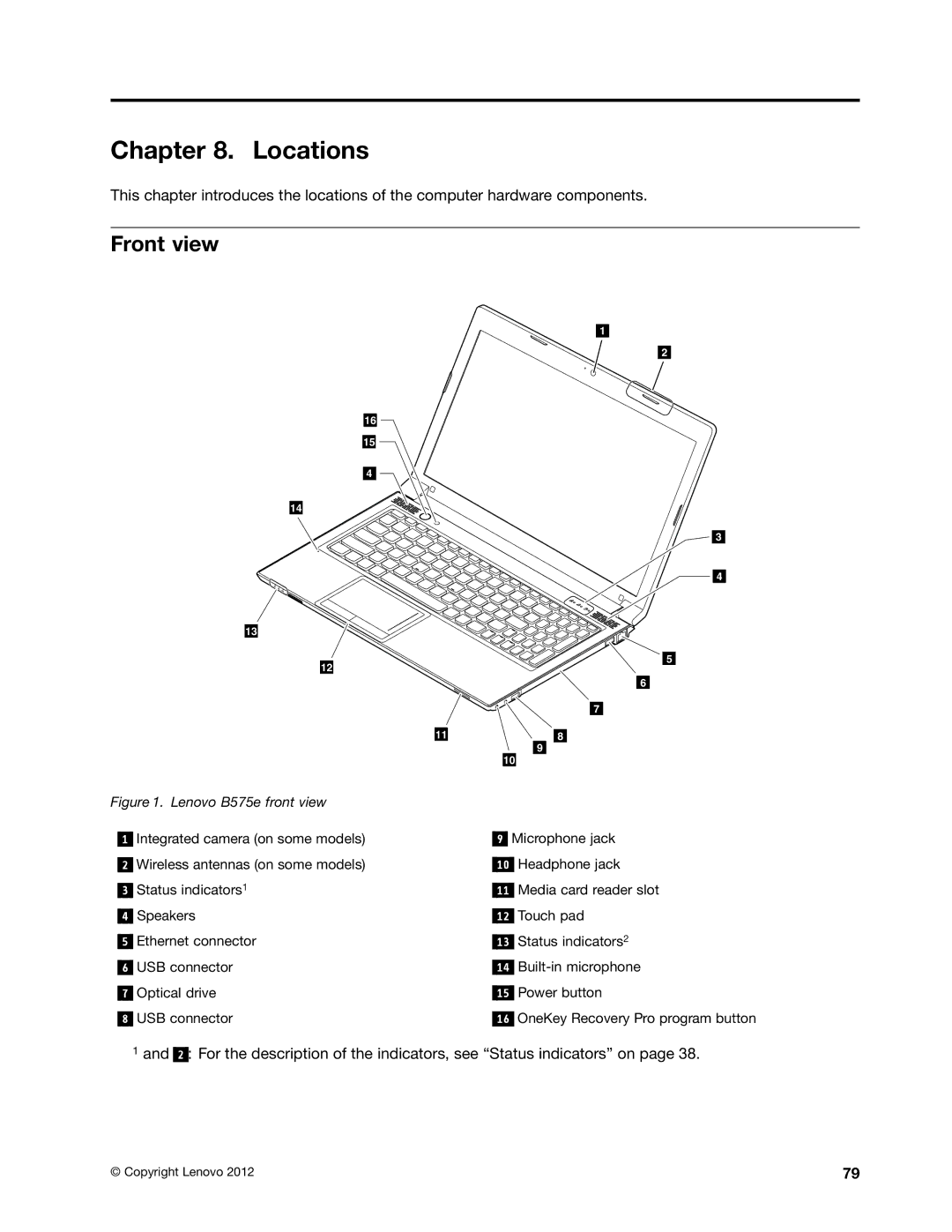 Lenovo B575E manual Locations, Front view 