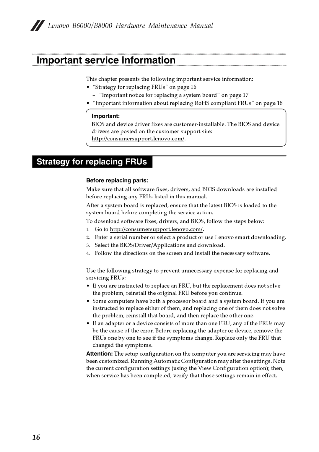 Lenovo B8000, B6000 manual Strategy for replacing FRUs, Before replacing parts 