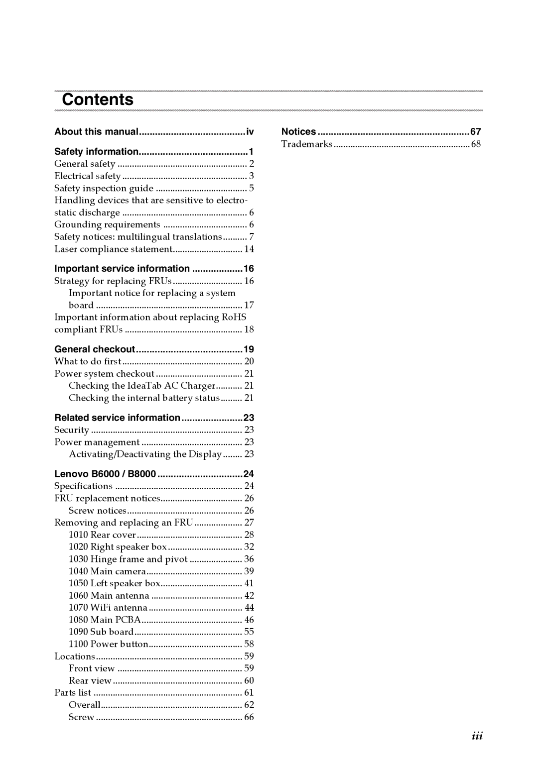 Lenovo B6000, B8000 manual Contents 