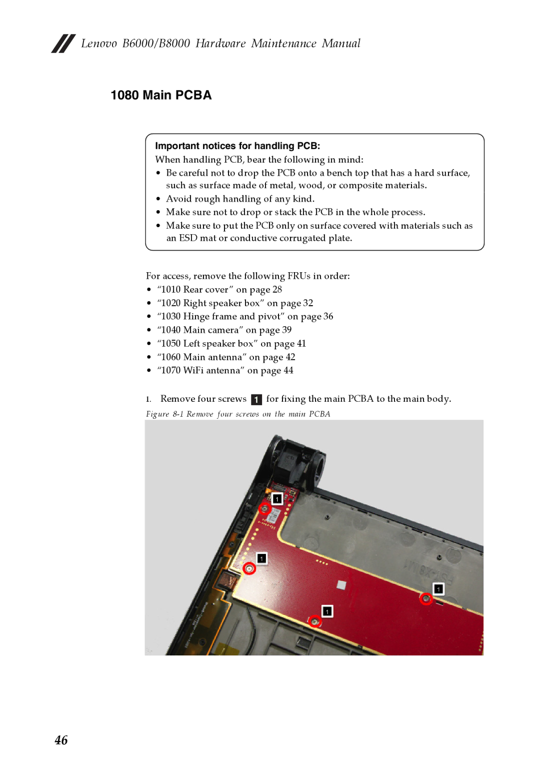 Lenovo B8000, B6000 manual Main Pcba, Important notices for handling PCB 