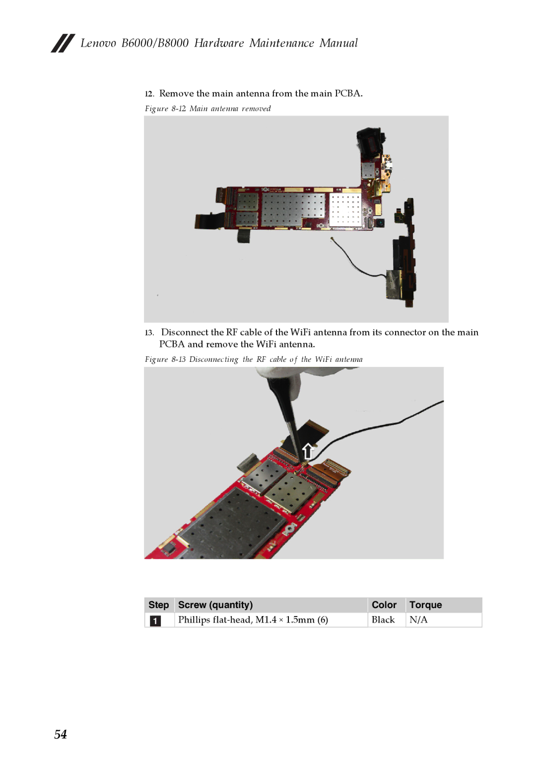 Lenovo B8000, B6000 manual Main antenna removed 