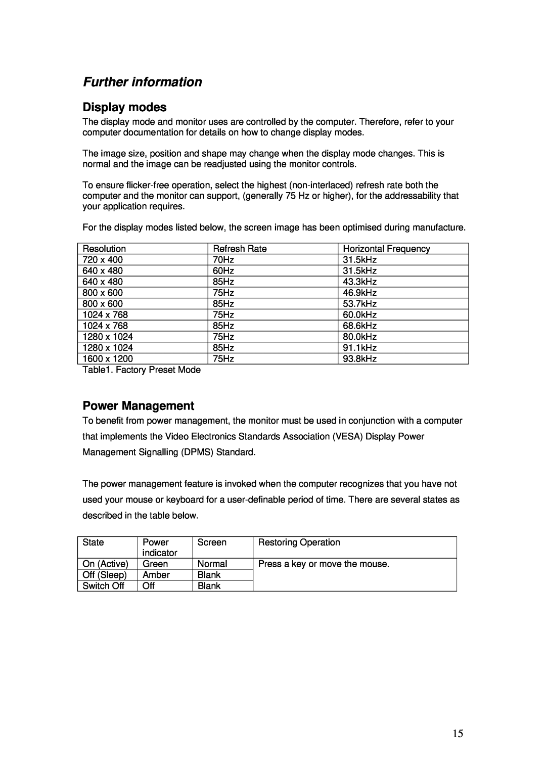 Lenovo C190 manual Further information, Display modes, Power Management 