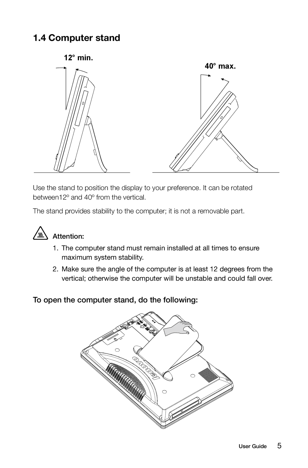 Lenovo C315, C310 manual Computer stand, min 40 max 