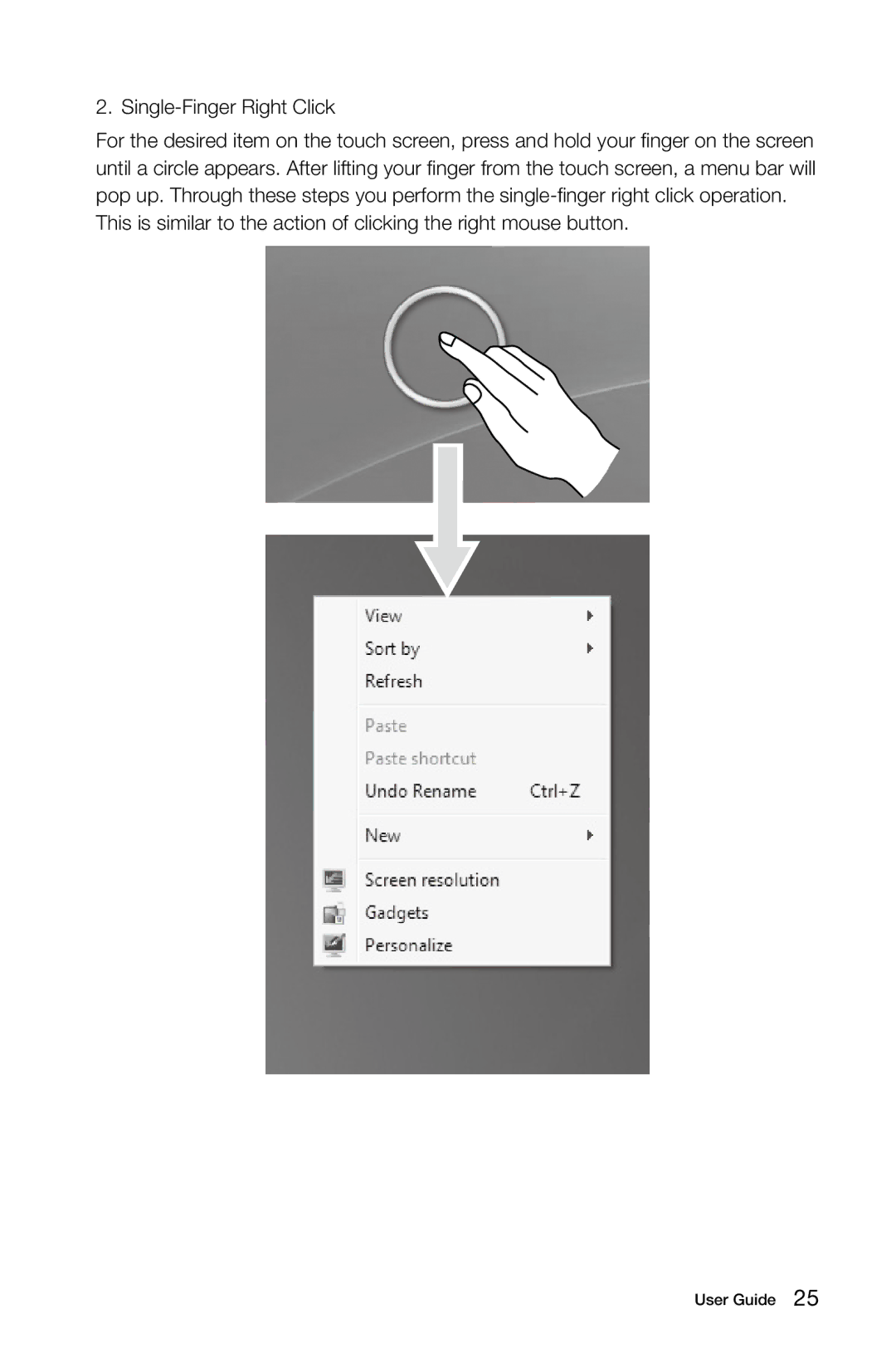 Lenovo C315, C310 manual Single-Finger Right Click 