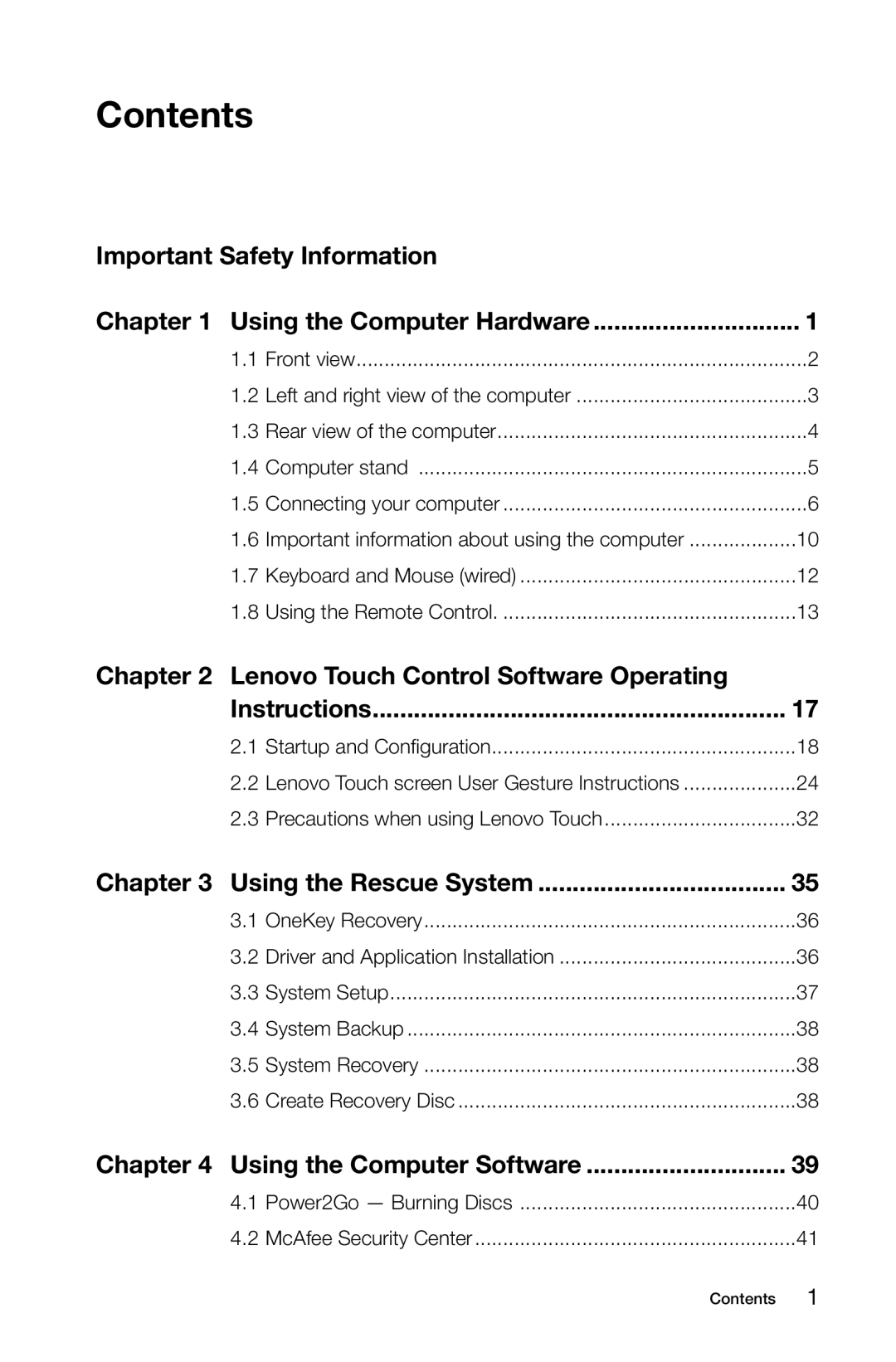 Lenovo C315, C310 manual Contents 