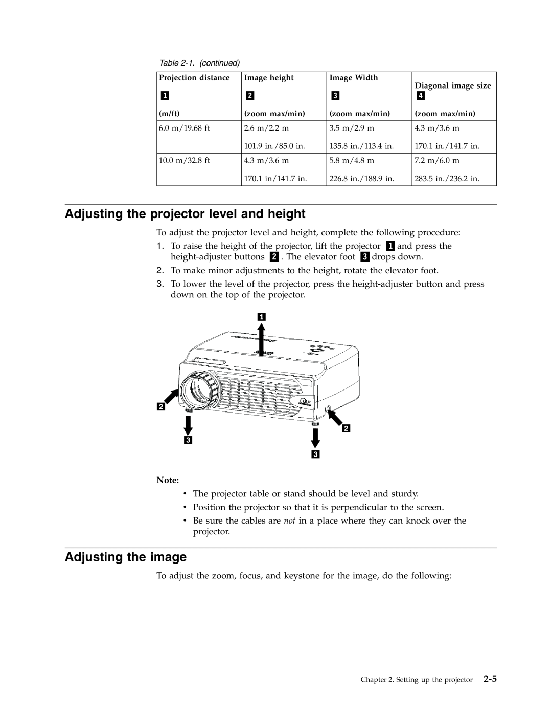 Lenovo C400 manual Adjusting the projector level and height, Adjusting the image 