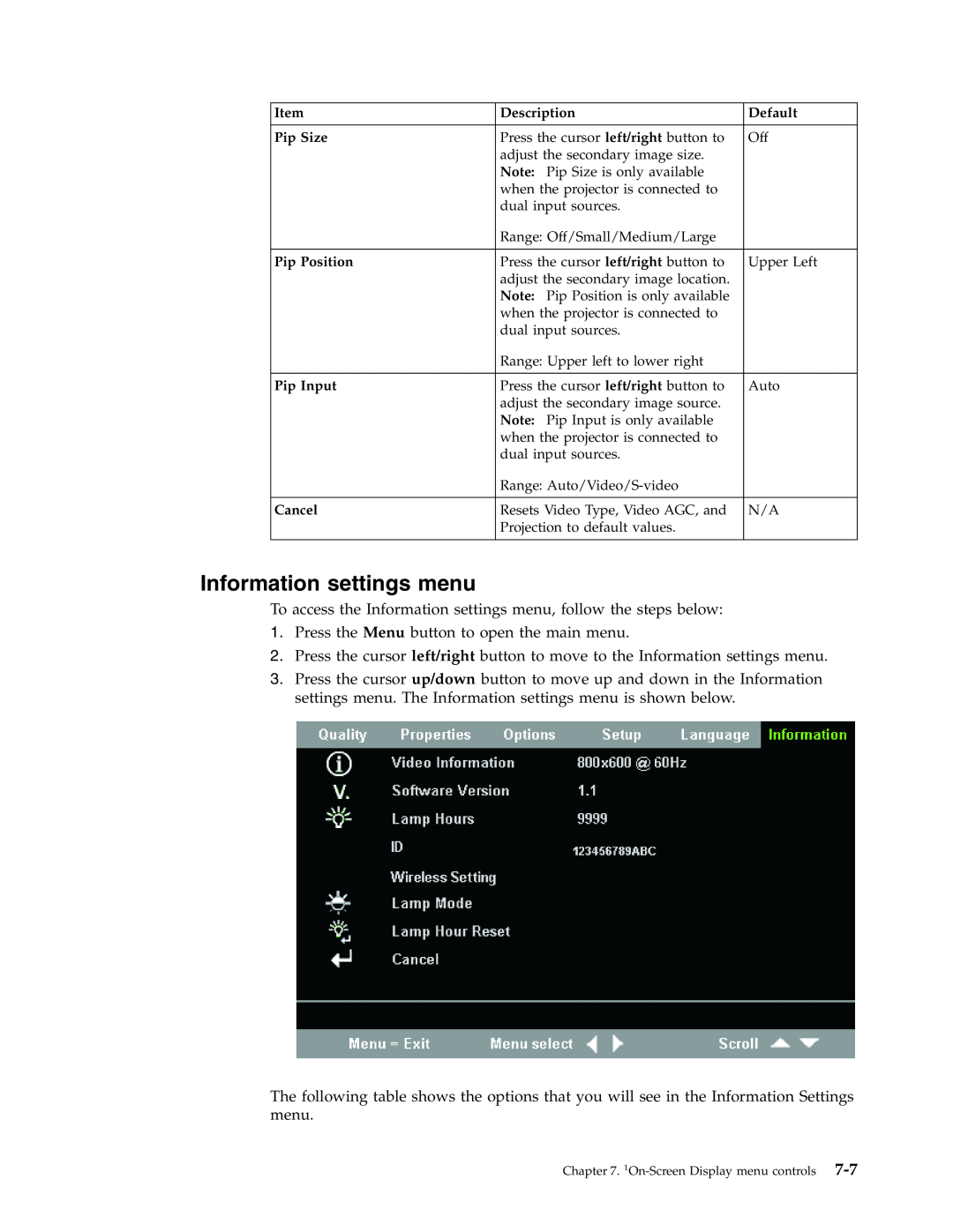 Lenovo C400 manual Information settings menu 