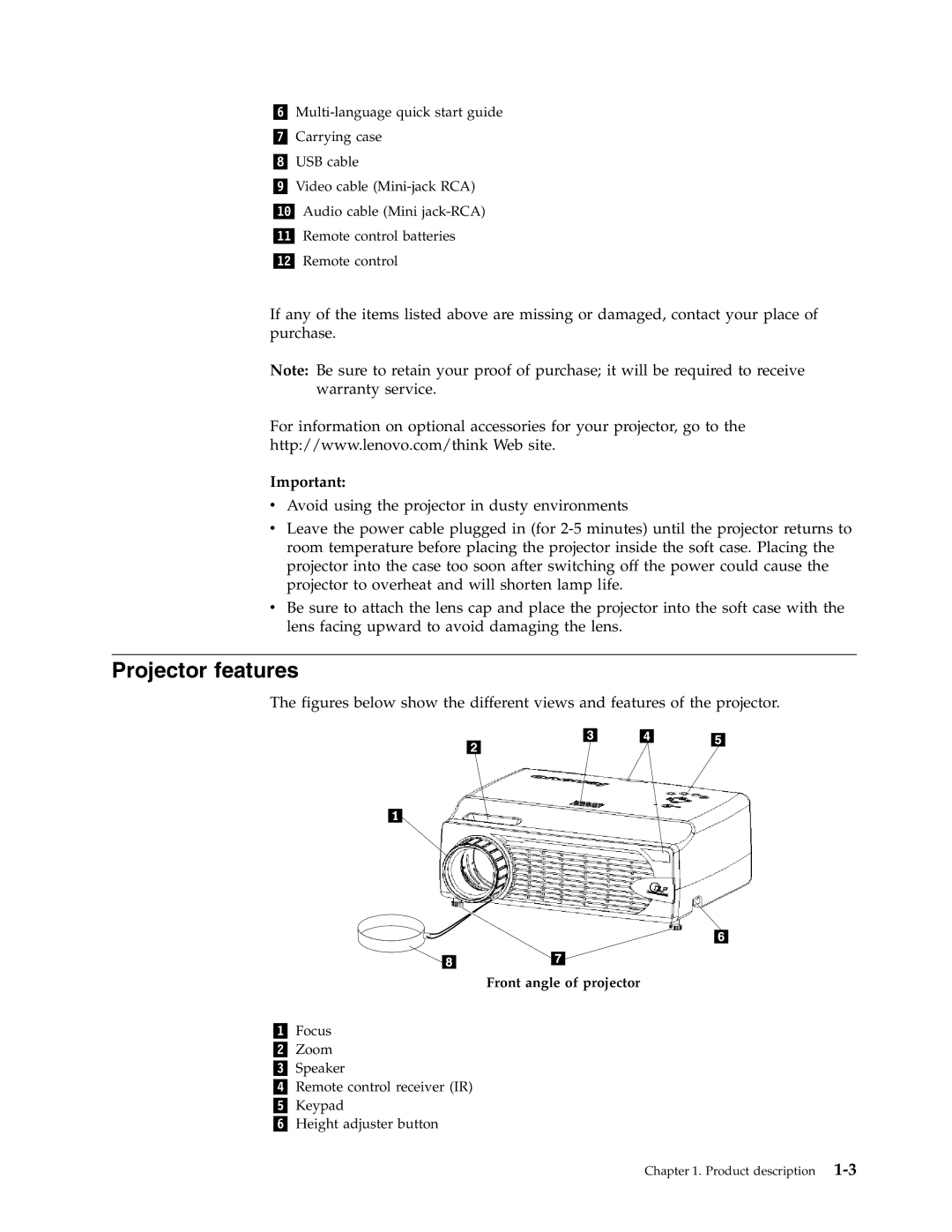 Lenovo C400 manual Projector features, Front angle of projector 