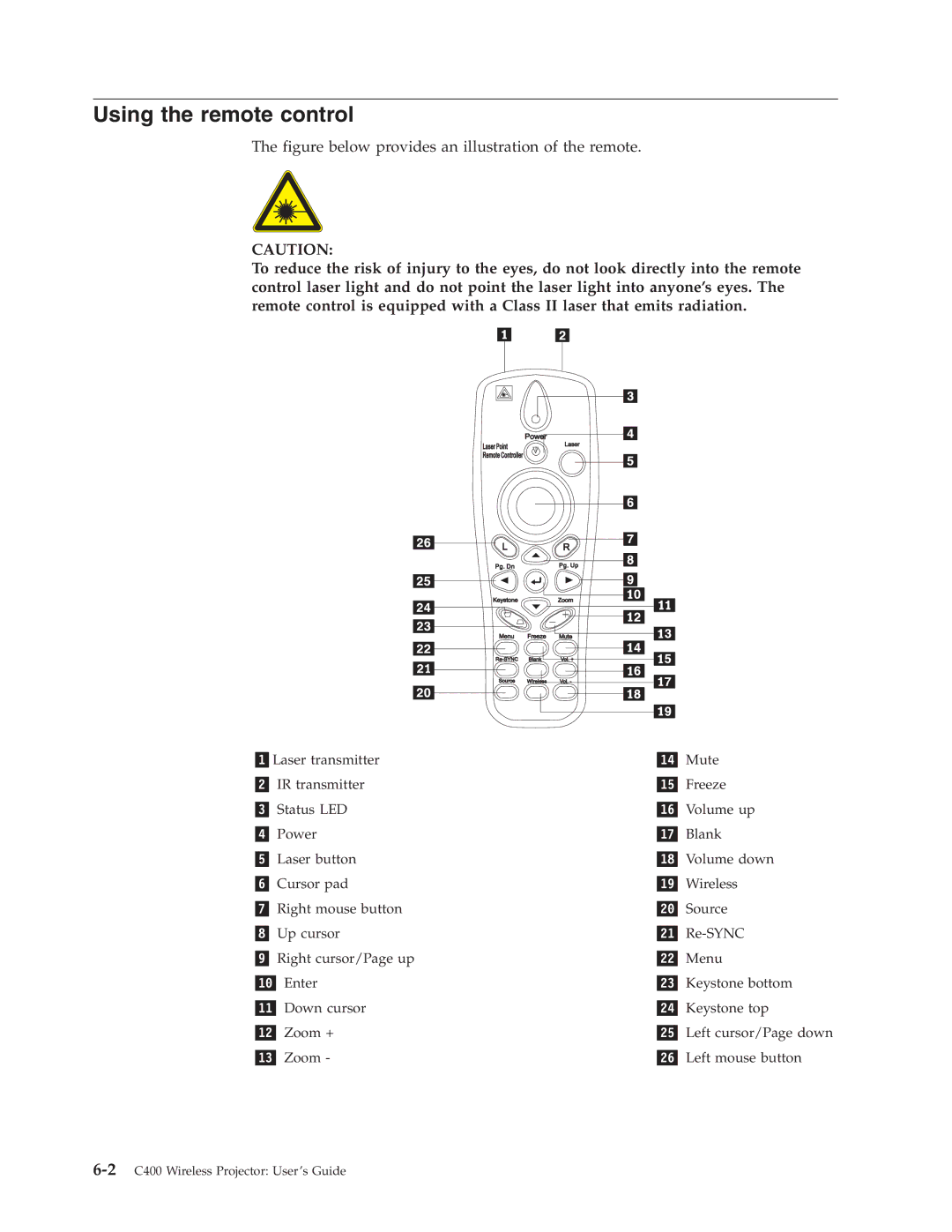 Lenovo C400 manual Using the remote control, Figure below provides an illustration of the remote 