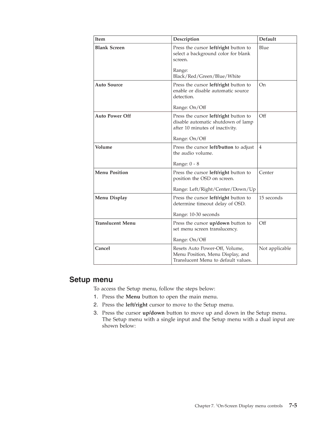 Lenovo C400 manual Setup menu 