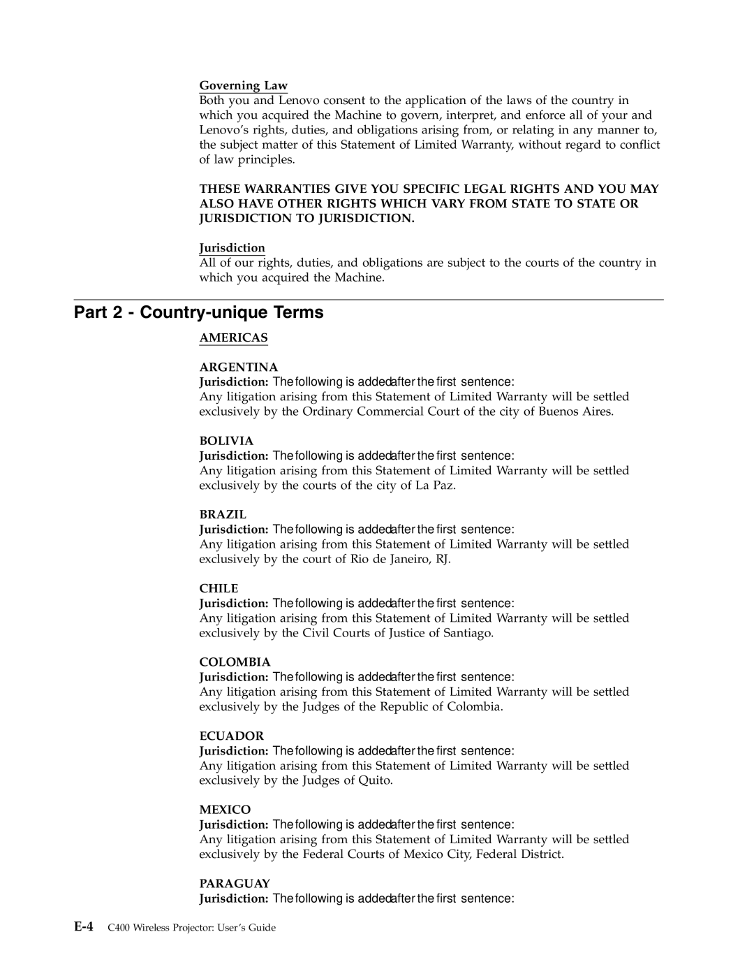 Lenovo C400 manual Part 2 Country-unique Terms 