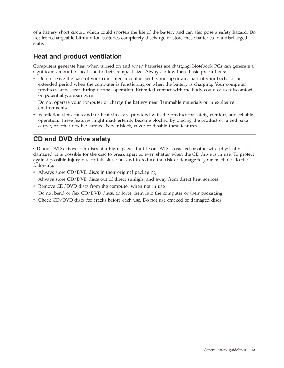 Lenovo C500 manual Heat and product ventilation, CD and DVD drive safety 