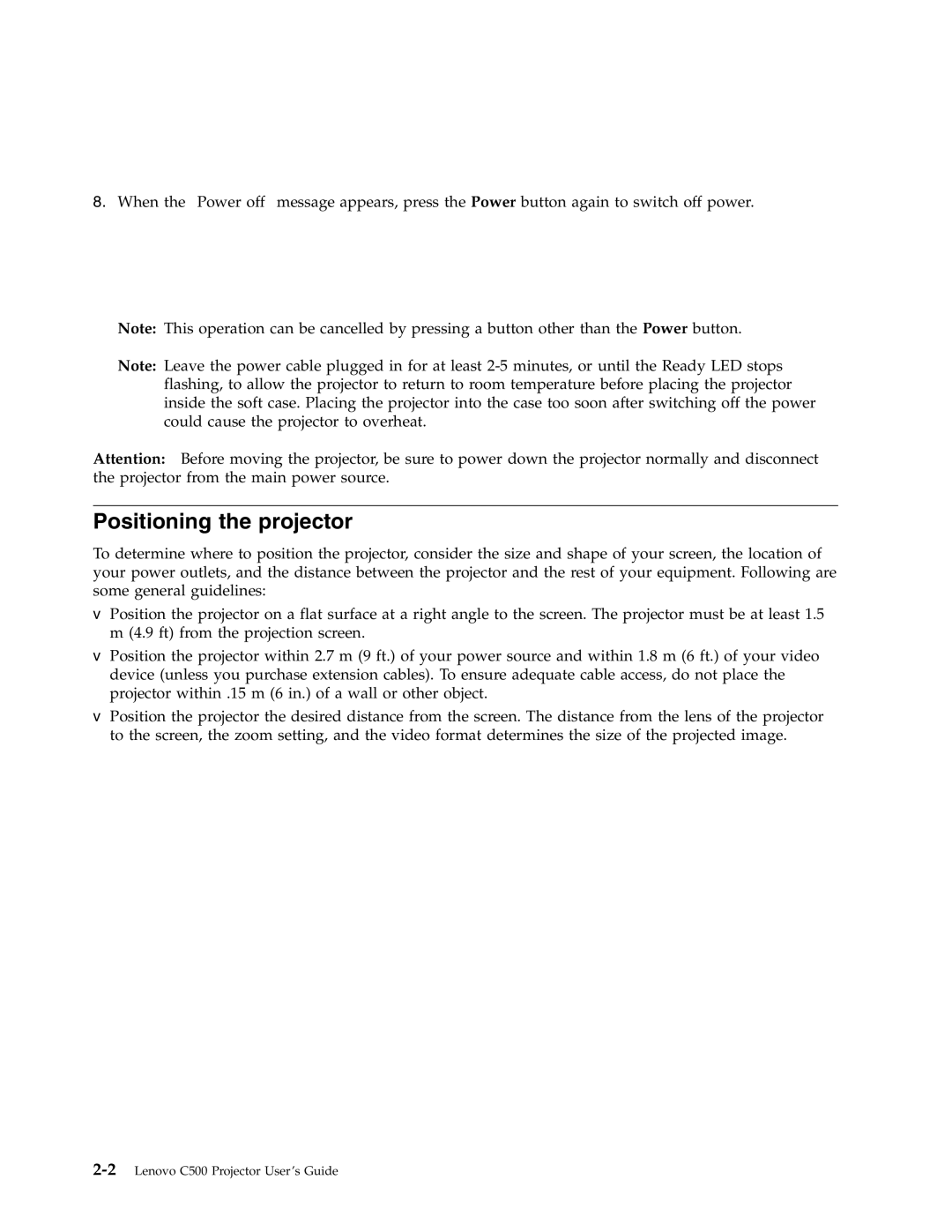 Lenovo C500 manual Positioning the projector 