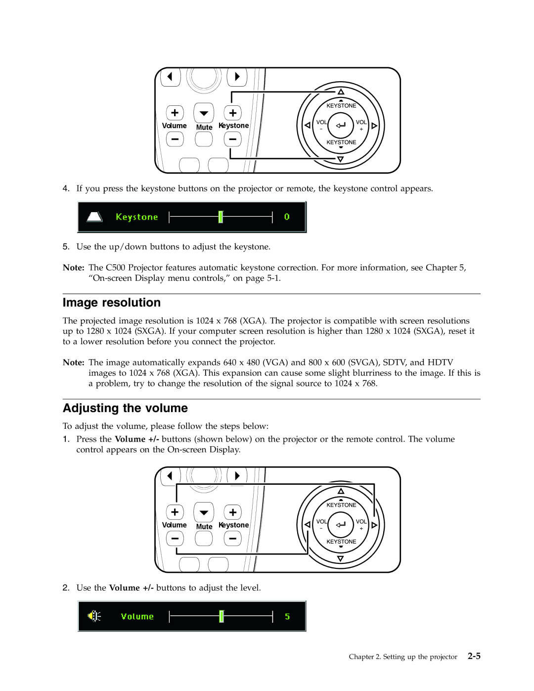 Lenovo C500 manual Image resolution, Adjusting the volume 