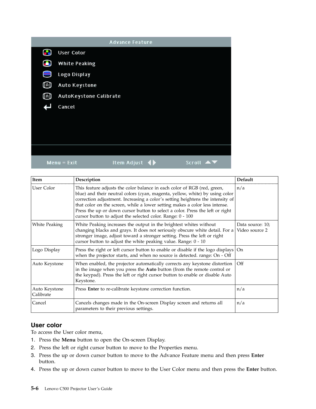 Lenovo C500 manual User color 