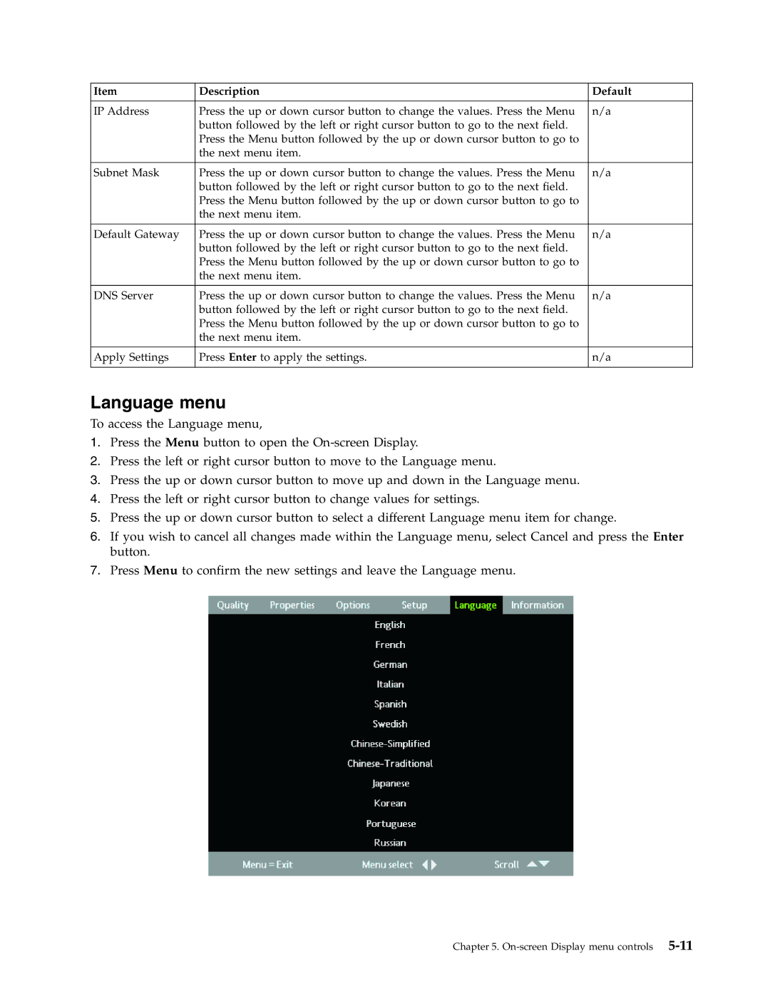 Lenovo C500 manual Language menu 