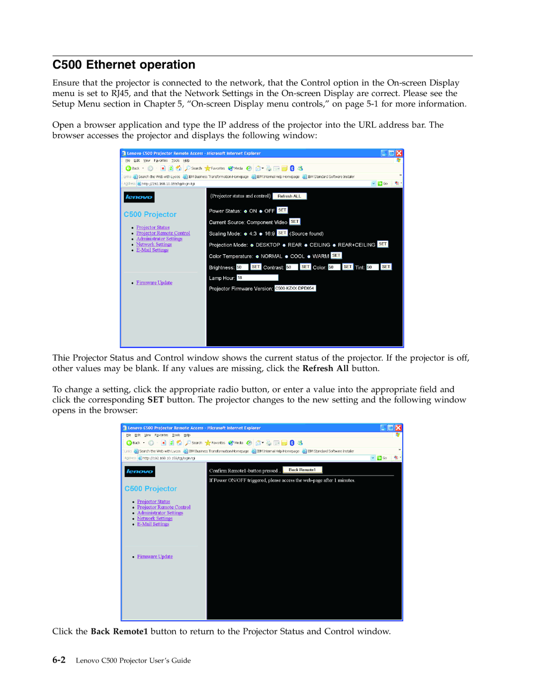 Lenovo manual C500 Ethernet operation 