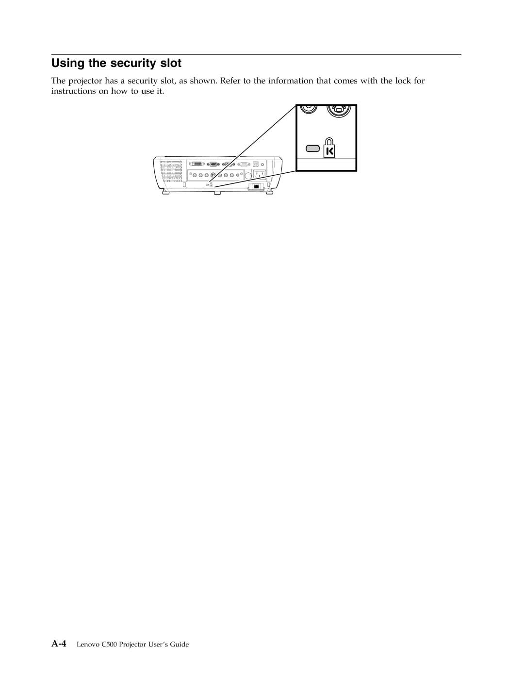 Lenovo C500 manual Using the security slot 