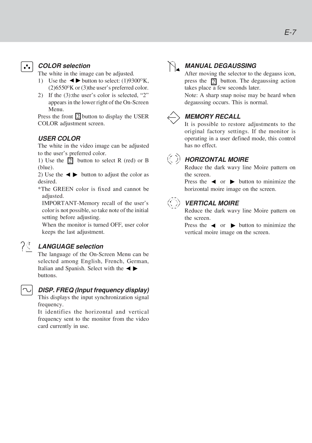 Lenovo C52 manual Color selection, Language selection, DISP. Freq Input frequency display 