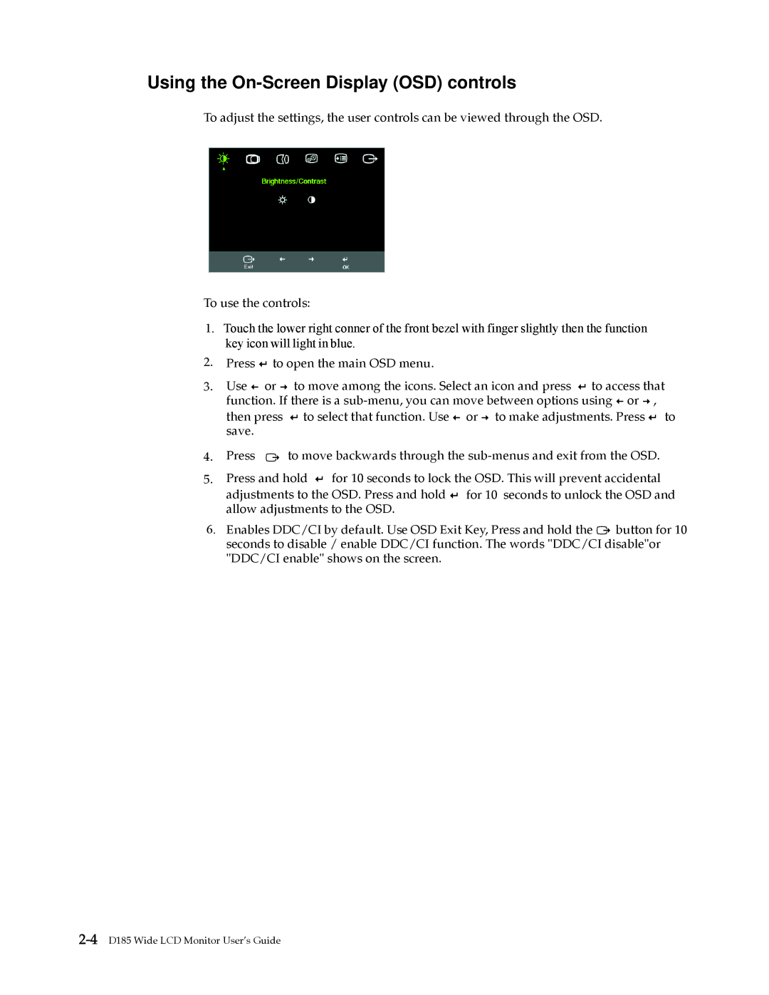 Lenovo D185 manual Using the On-Screen Display OSD controls 