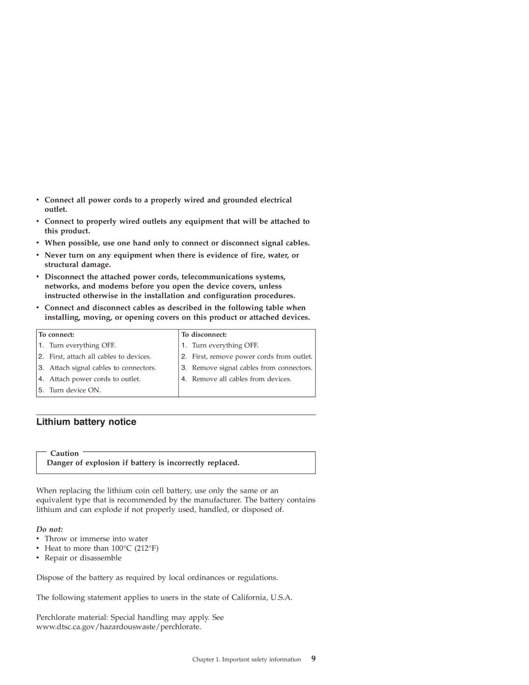 Lenovo Desktop PC warranty Lithium battery notice, To connect To disconnect 