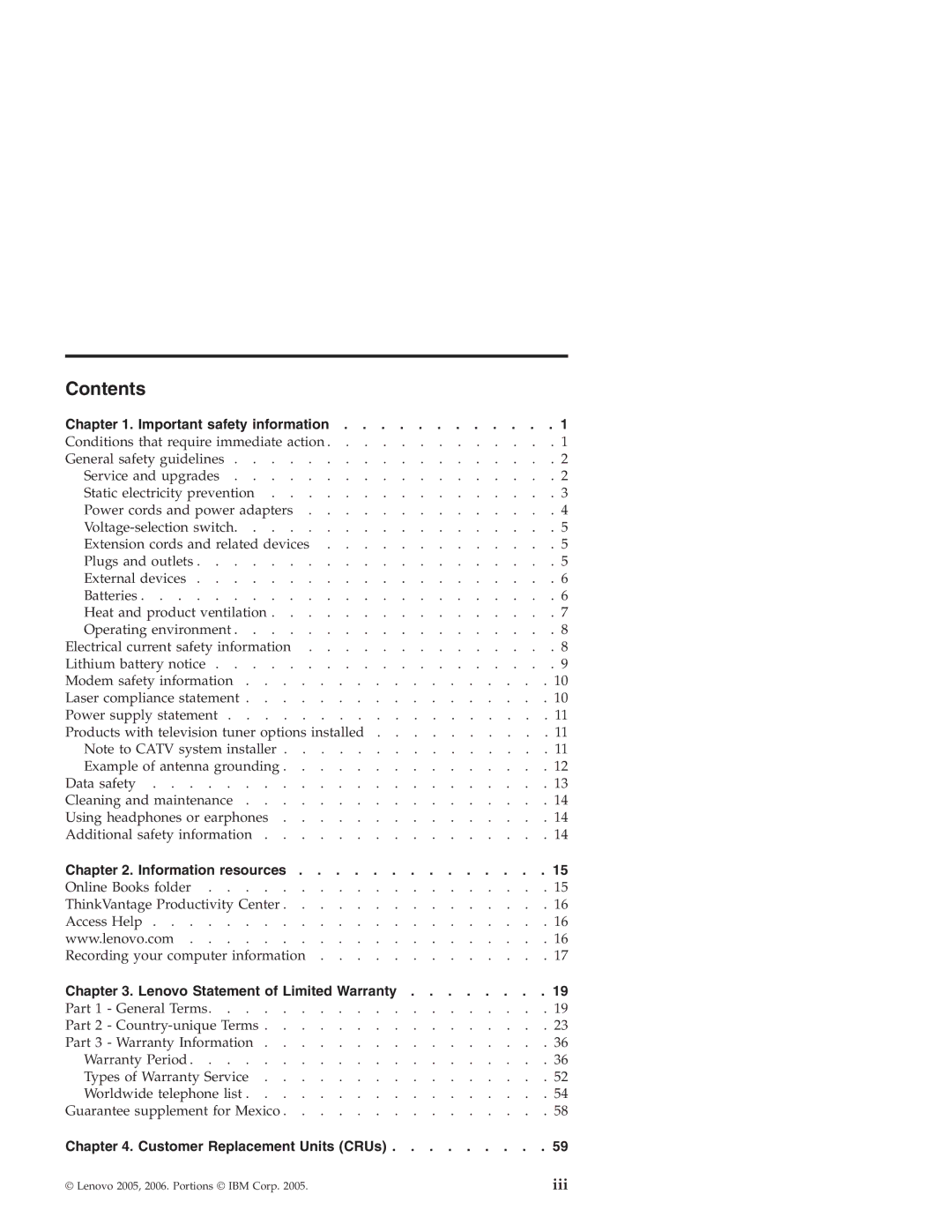 Lenovo Desktop PC warranty Contents 