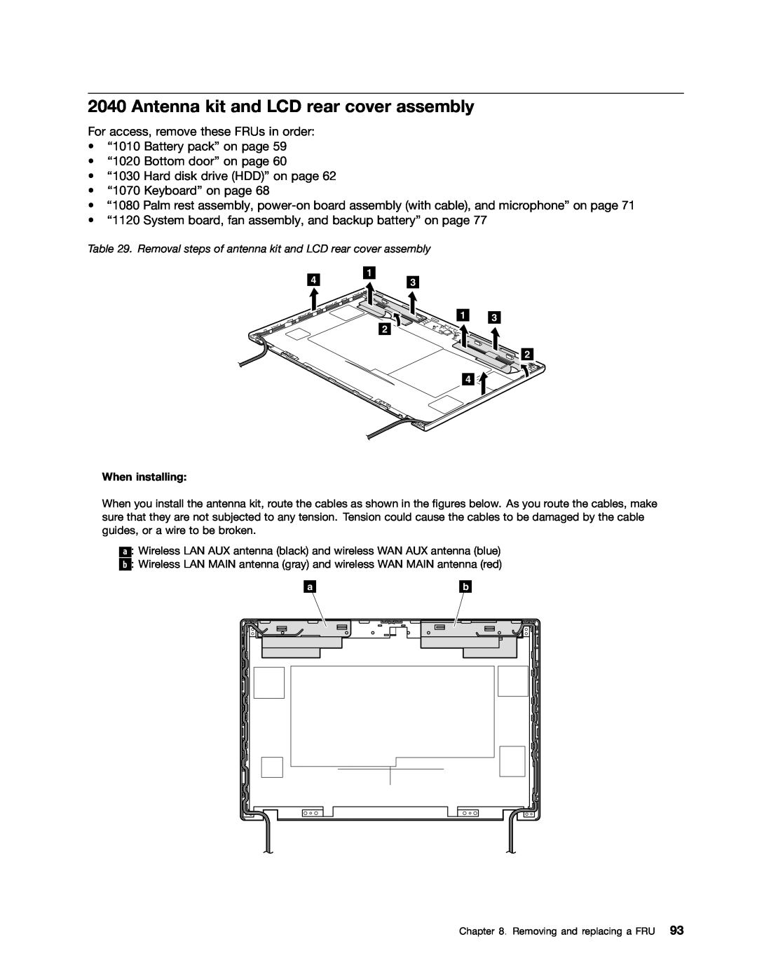 Lenovo E10 manual Antenna kit and LCD rear cover assembly, Removal steps of antenna kit and LCD rear cover assembly 