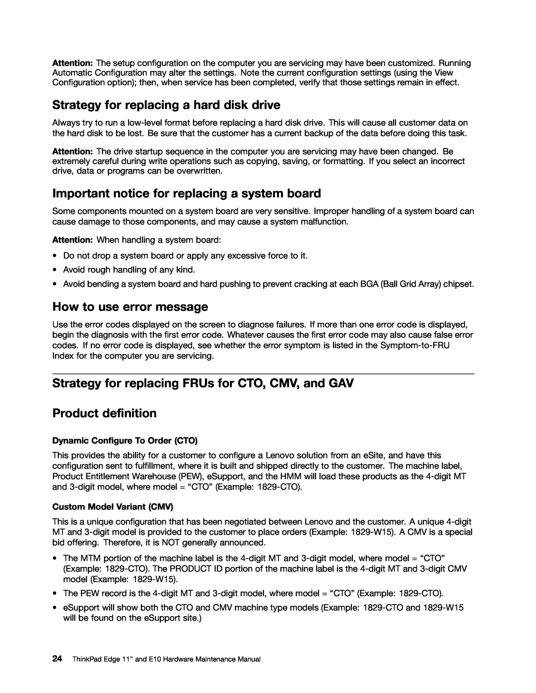 Lenovo E10 manual Strategy for replacing a hard disk drive, Important notice for replacing a system board 