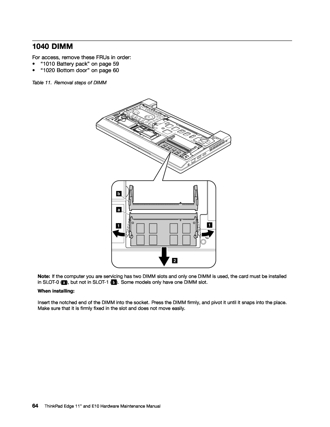 Lenovo E10 manual Dimm, Removal steps of DIMM 