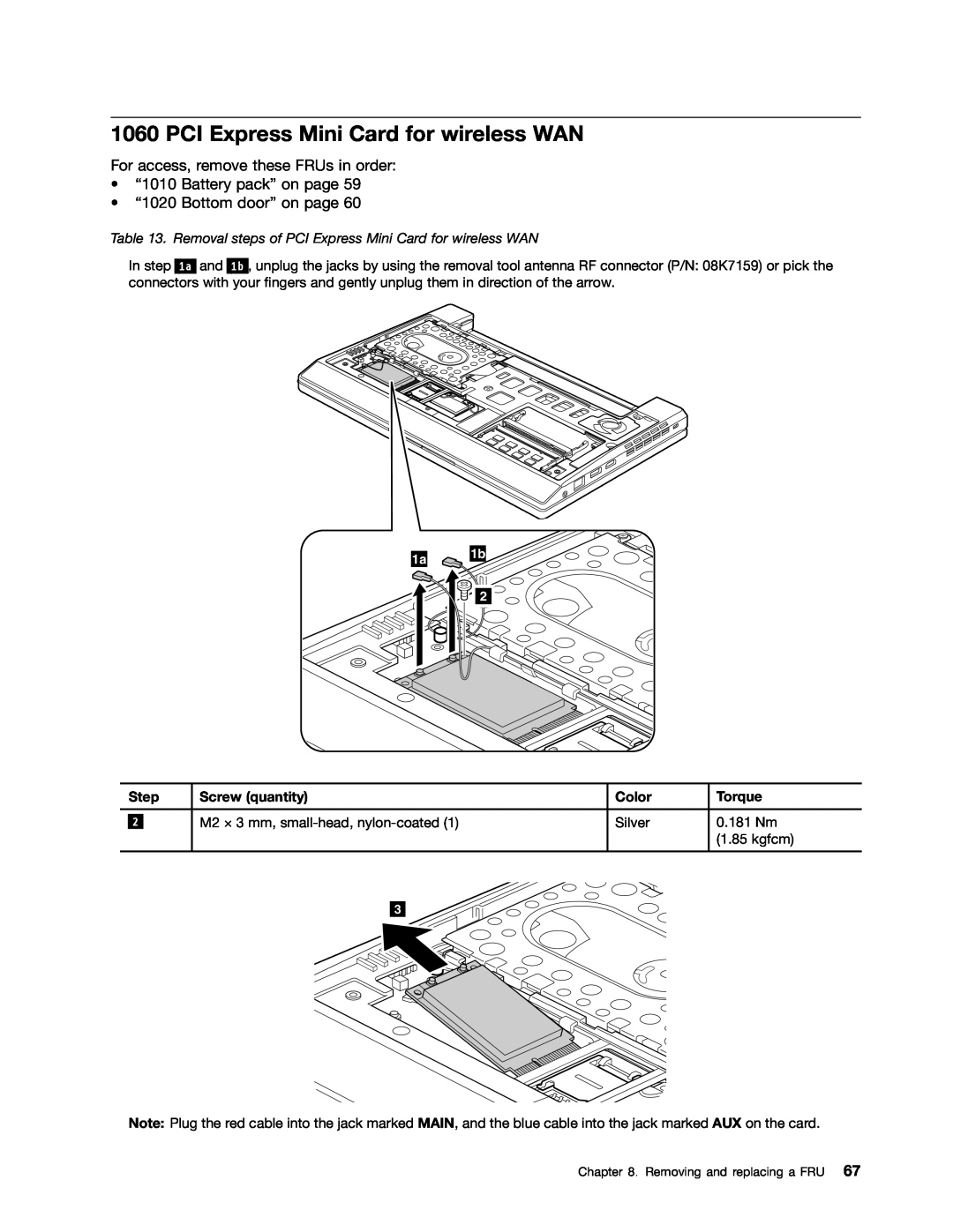 Lenovo E10 manual Removal steps of PCI Express Mini Card for wireless WAN 