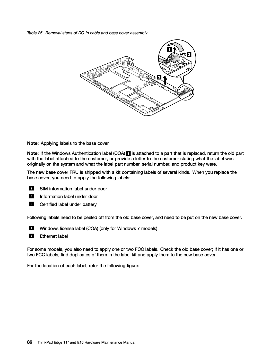 Lenovo E10 manual Note Applying labels to the base cover 