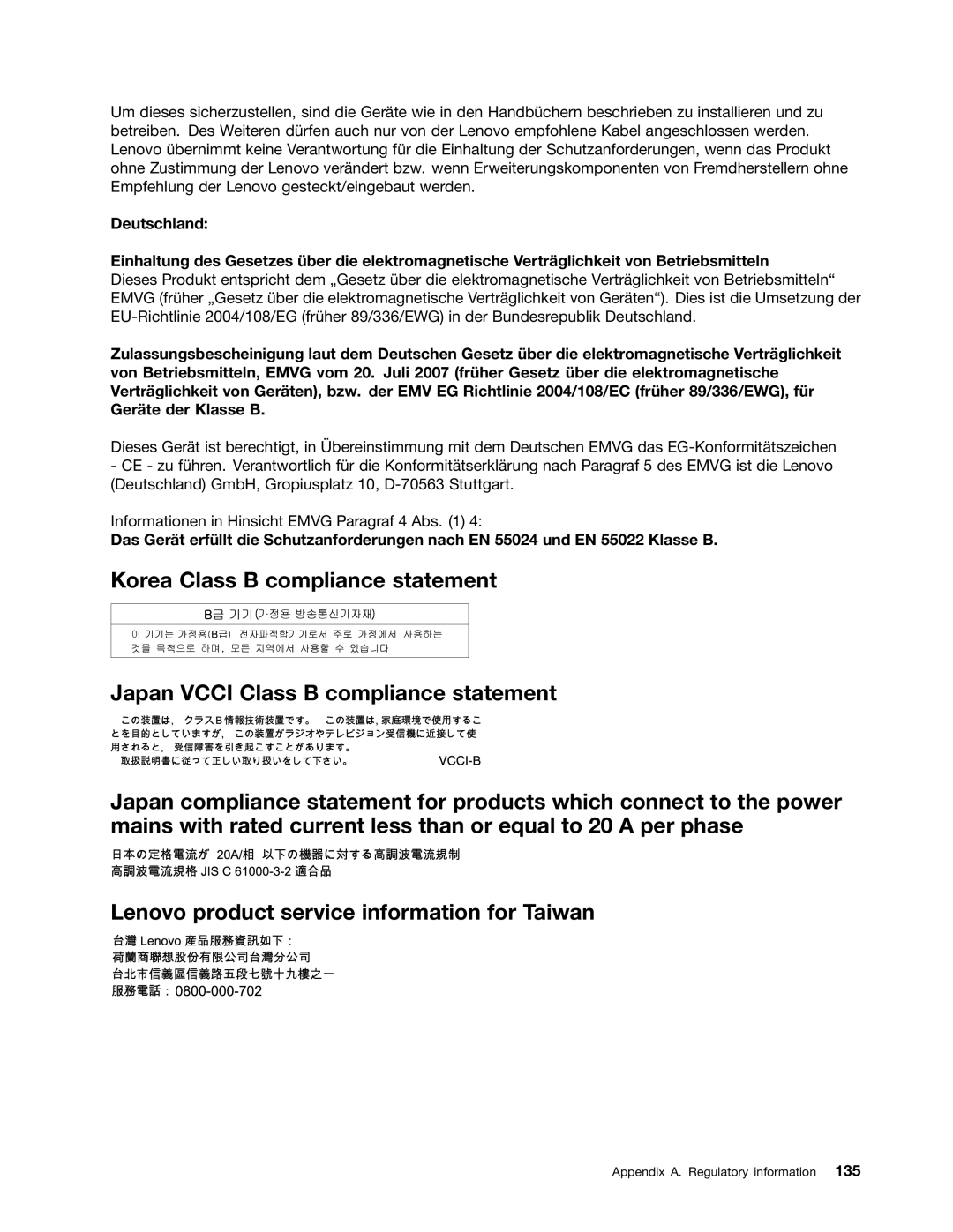 Lenovo E135, E130 manual Appendix A. Regulatory information 