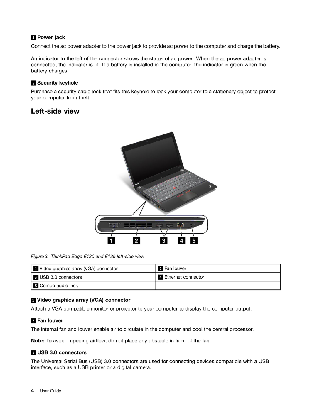 Lenovo E130, E135 manual Left-side view 