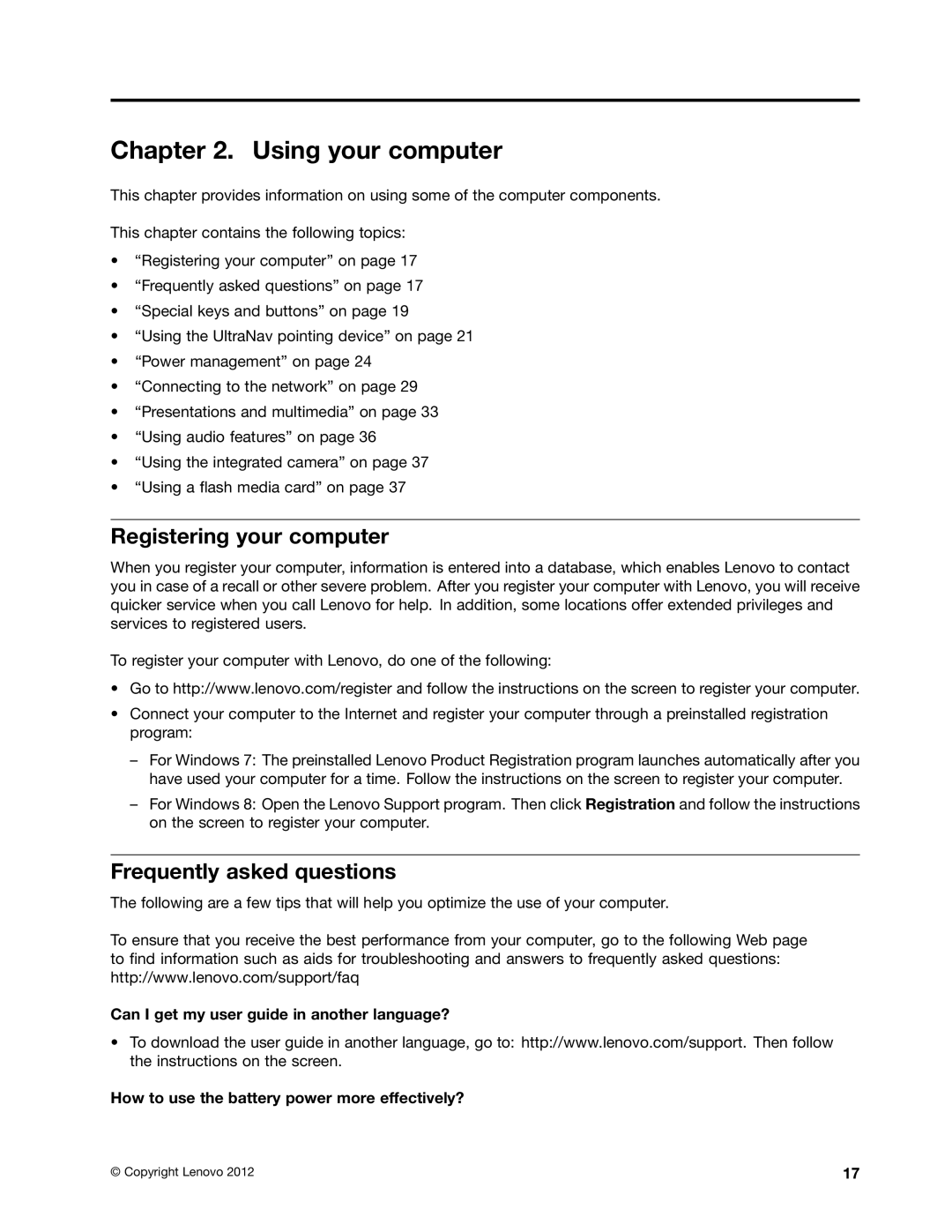 Lenovo E135, E130 manual Using your computer, Registering your computer, Frequently asked questions 