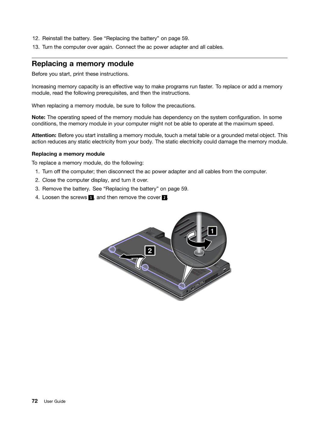 Lenovo E130, E135 manual Replacing a memory module 