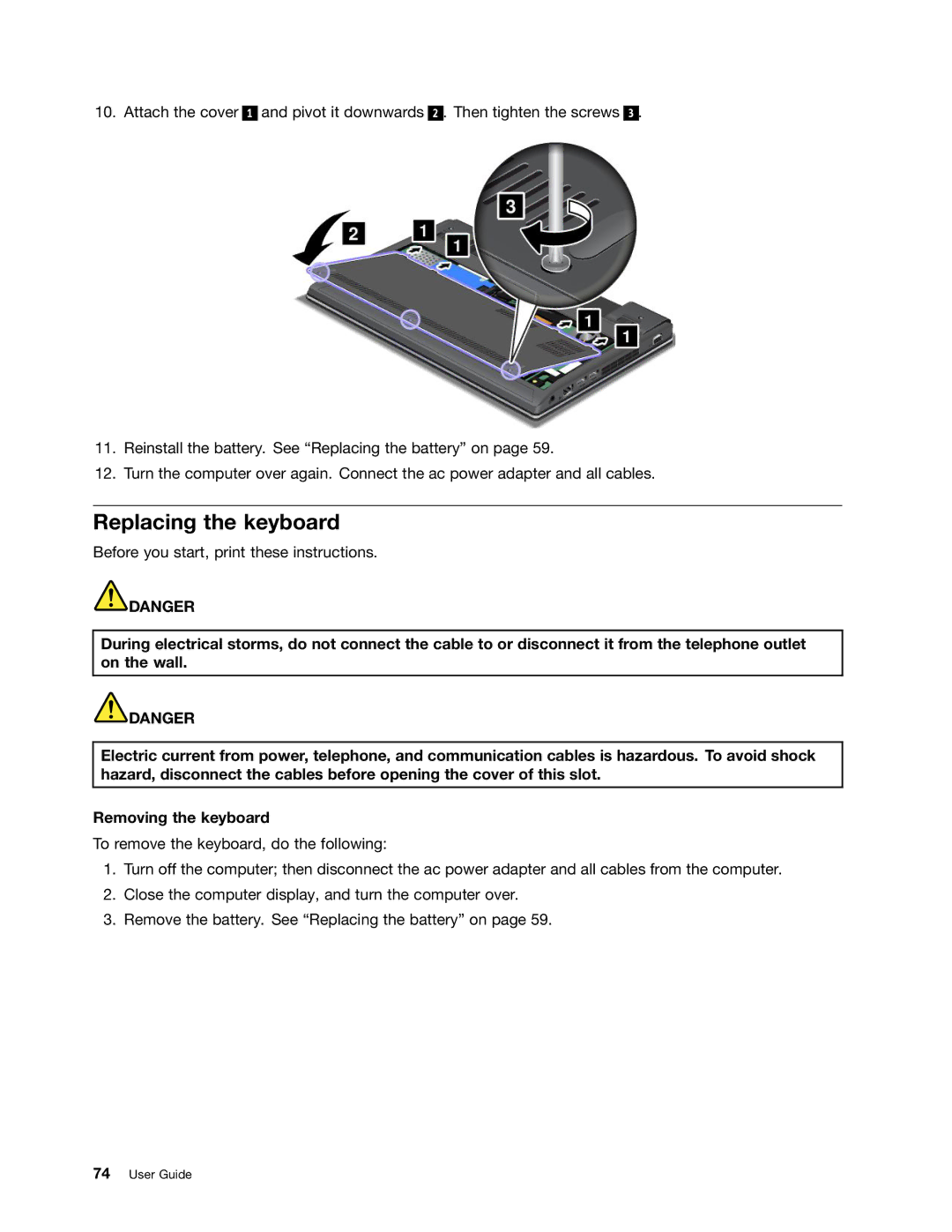 Lenovo E130, E135 manual Replacing the keyboard 