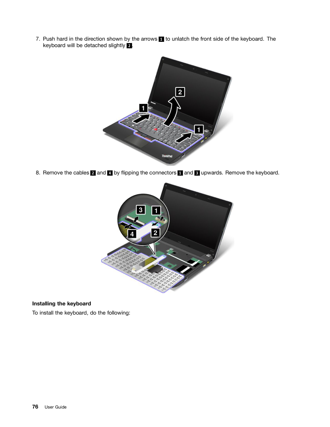 Lenovo E130, E135 manual Installing the keyboard 