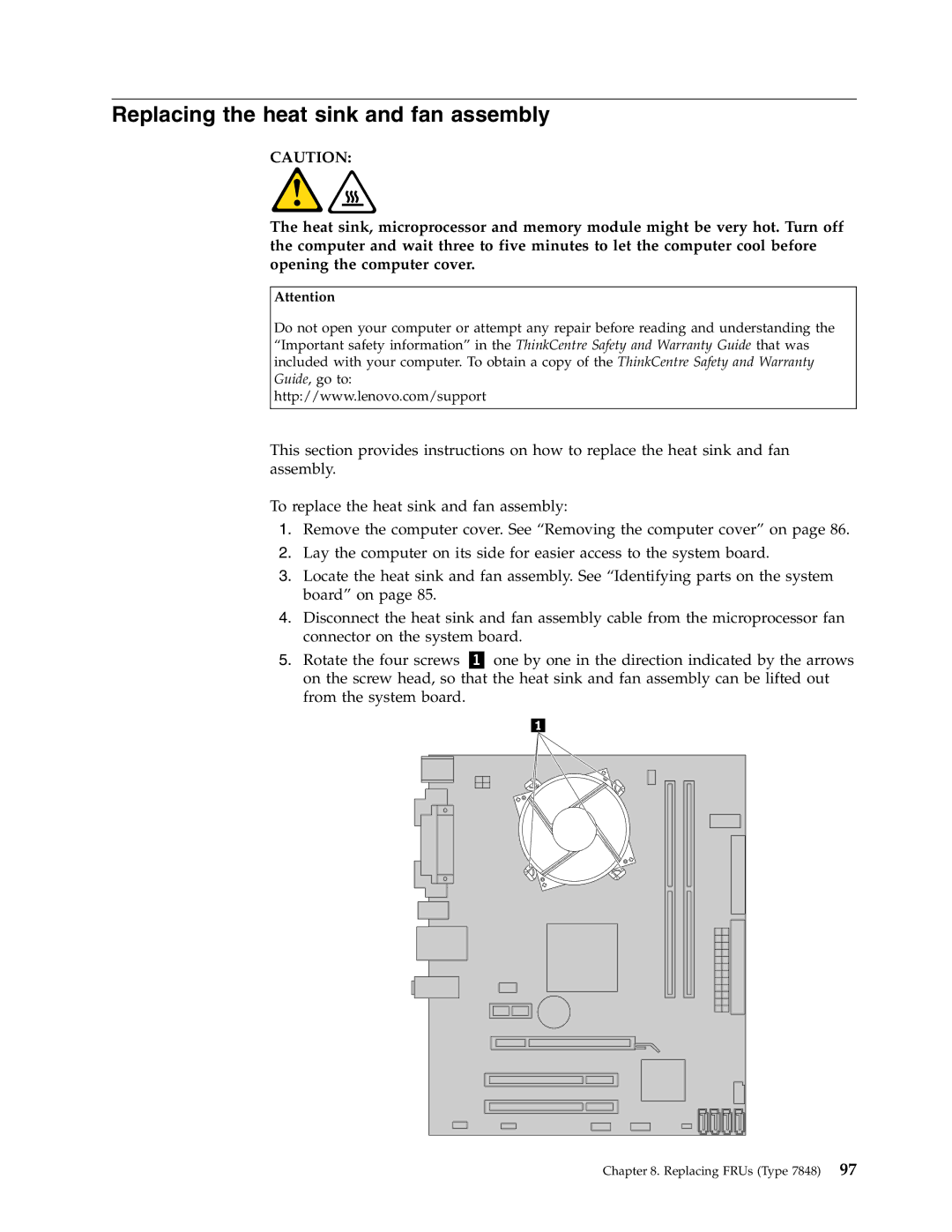 Lenovo E200 manual Replacing the heat sink and fan assembly 