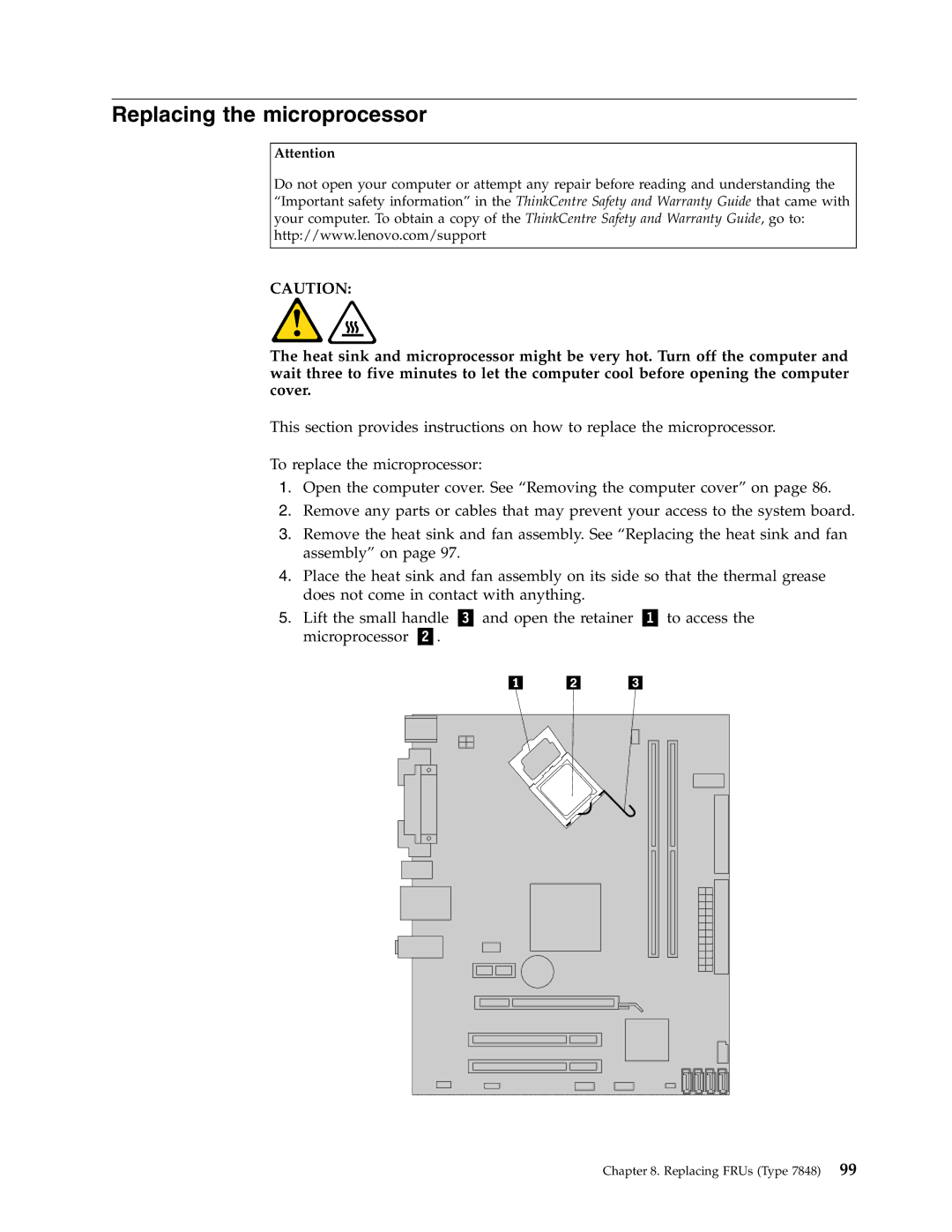 Lenovo E200 manual Replacing the microprocessor 