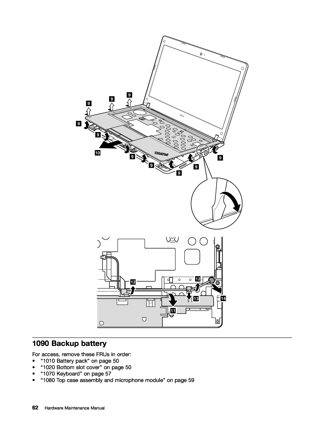 Lenovo EDGE 13, E31, E30 manual Backup battery, Hardware Maintenance Manual 