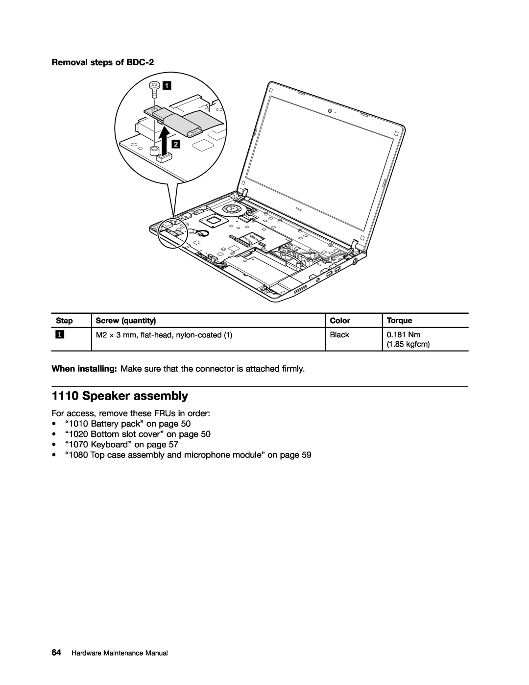 Lenovo E30, E31, EDGE 13 manual Speaker assembly, Removal steps of BDC-2 