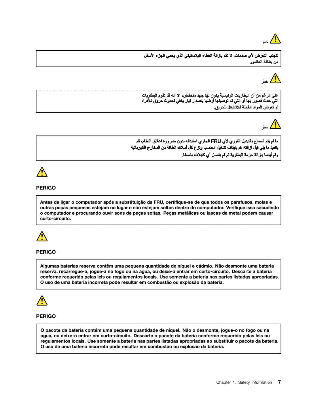 Lenovo E30, E31, EDGE 13 manual Perigo 