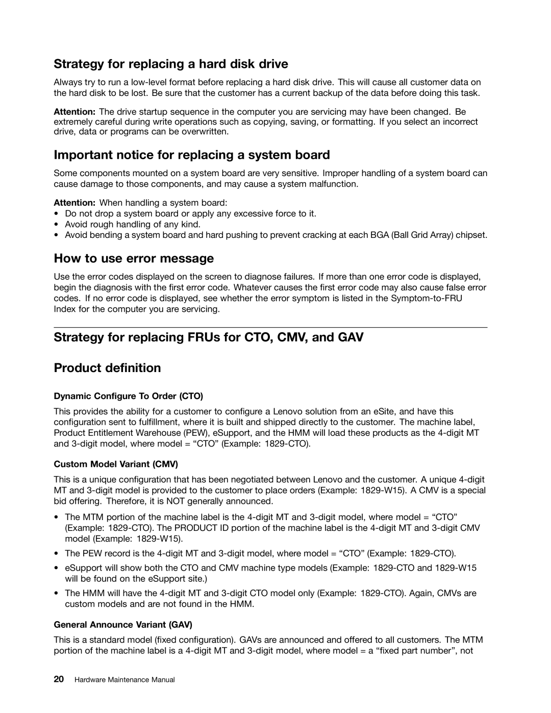 Lenovo EDGE 13, E31, E30 manual Strategy for replacing a hard disk drive, Important notice for replacing a system board 