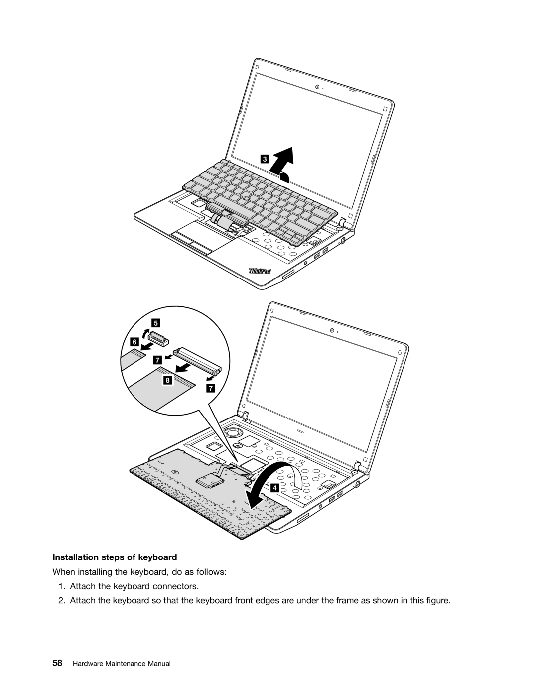 Lenovo E30, E31, EDGE 13 manual Installation steps of keyboard 