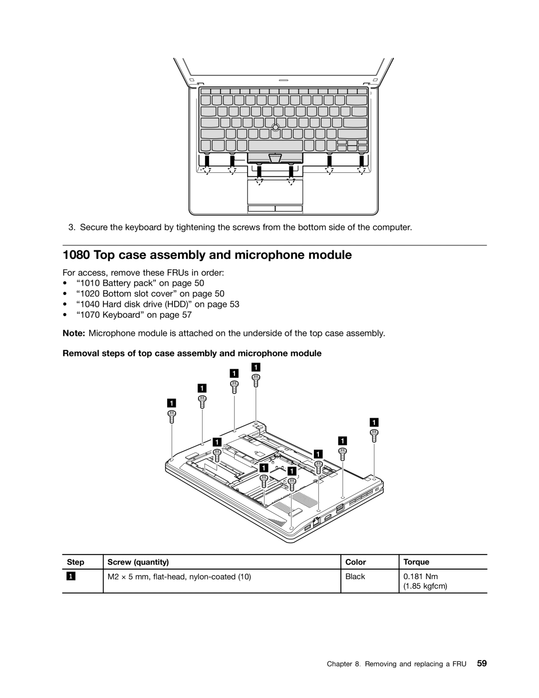 Lenovo EDGE 13, E31, E30 Top case assembly and microphone module, Removal steps of top case assembly and microphone module 